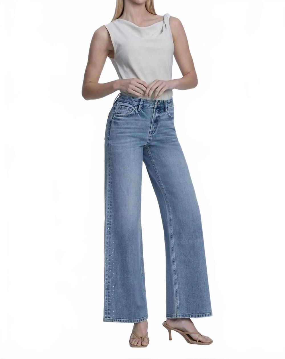 NEW FLYING MONKEY high rise hotfix stone wide leg jeans in glow wash